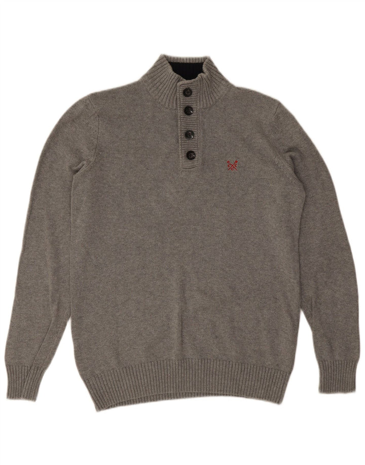 Crew Clothing Męski sweter zapinany na guziki, duży, szary, bawełniany