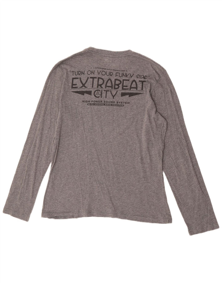 Męski graficzny top Benetton z długim rękawem, średnioszary, bawełniany