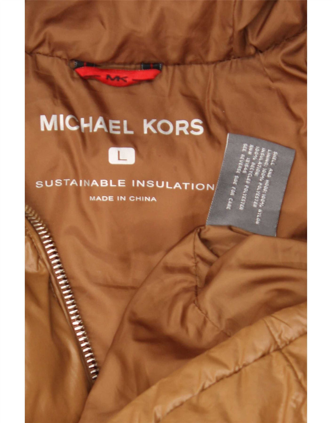 Męska wyściełana kurtka z kapturem Michael Kors UK 40, duży, brązowy poliester