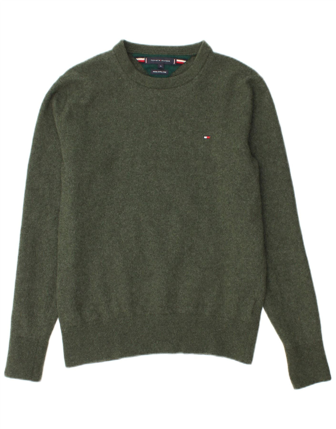 TOMMY HILFIGER Chłopięcy sweter z okrągłym dekoltem 13-14 lat XL, zielony, wełniany