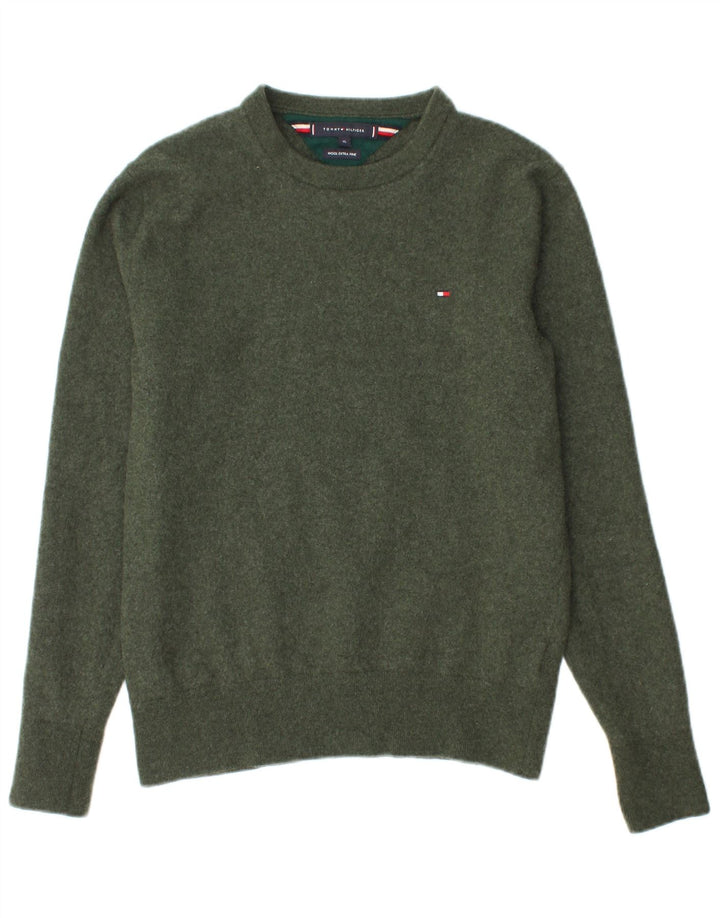 TOMMY HILFIGER Chłopięcy sweter z okrągłym dekoltem 13-14 lat XL, zielony, wełniany