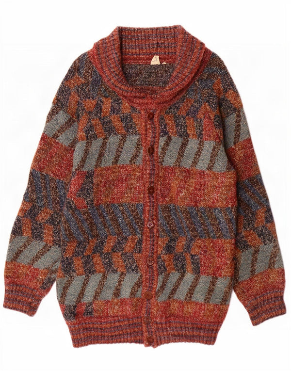 Męski sweter rozpinany w stylu vintage, duży, wielobarwny, geometryczny, wełniany