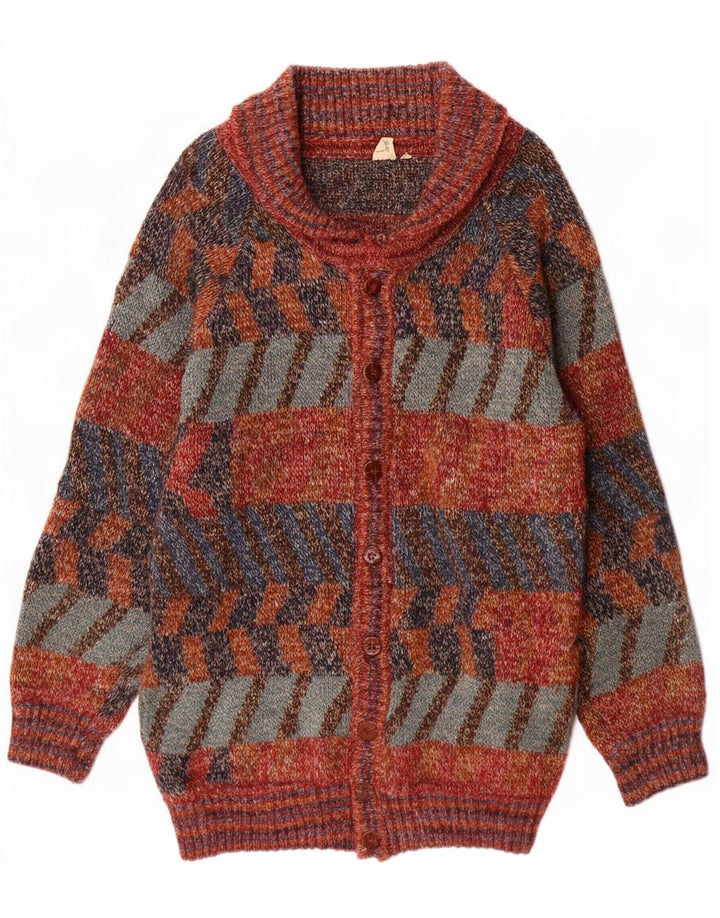 Męski sweter rozpinany w stylu vintage, duży, wielobarwny, geometryczny, wełniany