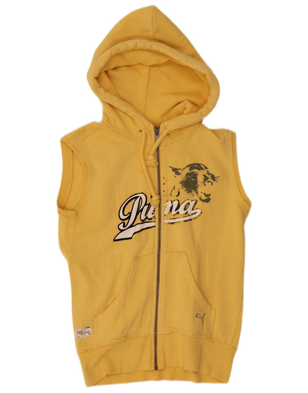 Damski sweter Puma z grafiką i zamkiem błyskawicznym, bez rękawów, UK 8, mały, żółty, bawełniany