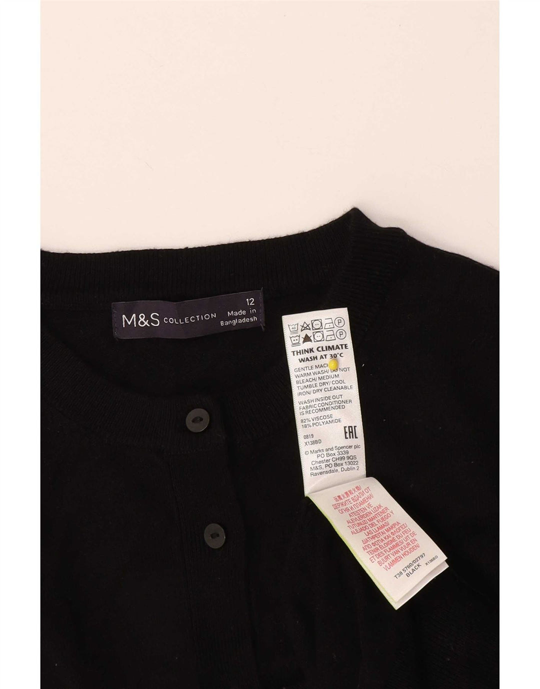 Marks & Spencer Krótki sweter damski UK 12 Średni czarny wiskoza