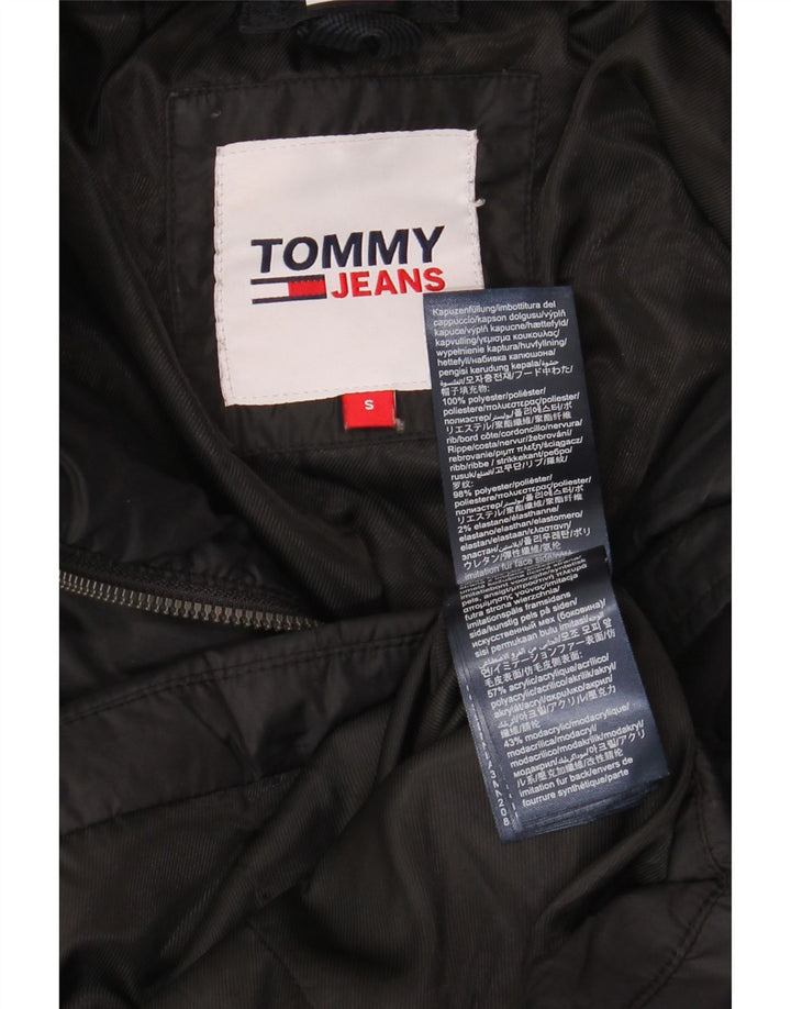 Damski ocieplany płaszcz z kapturem Tommy Hilfiger UK 10, mały, czarny poliester