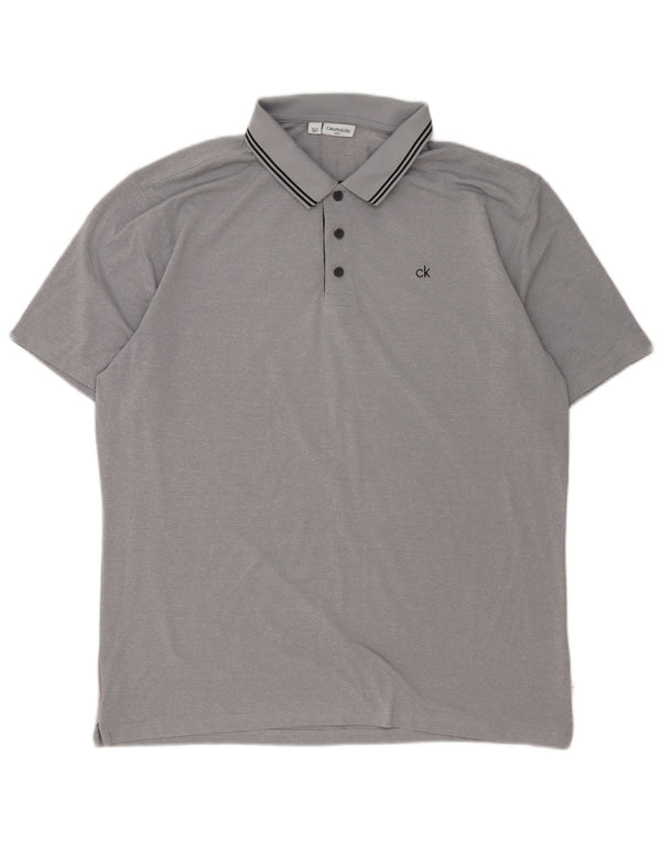 Męska koszulka polo Calvin Klein XL, szara, poliestrowa w paski
