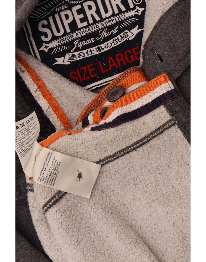 Męski sweter Superdry z grafiką i dekoltem w serek, duży, szary, bawełniany