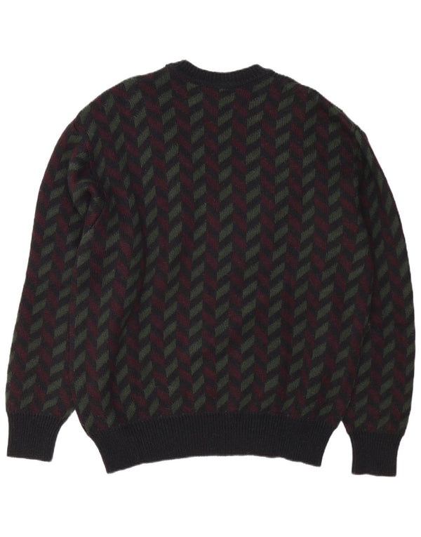 Męski sweter z okrągłym dekoltem w stylu vintage IT 54 XL, czarny, geometryczny