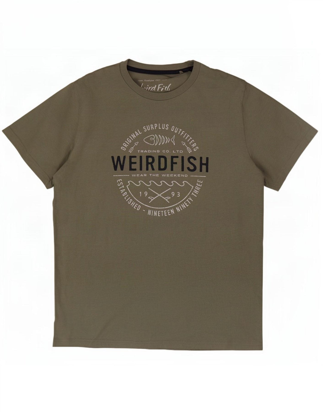 Męski T-shirt z grafiką Weird Fish, duży, bawełniany khaki