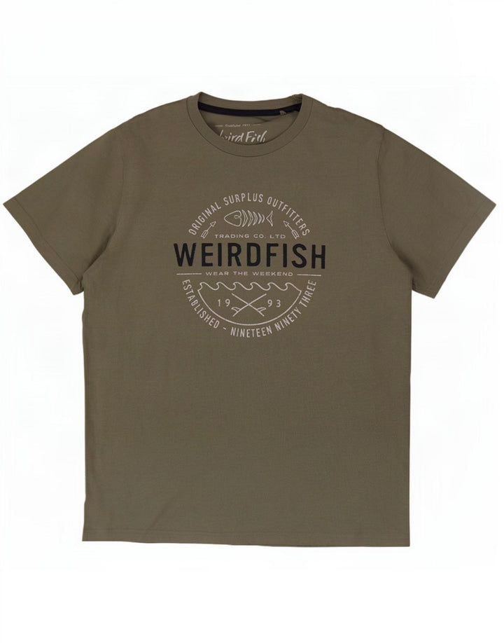 Męski T-shirt z grafiką Weird Fish, duży, bawełniany khaki