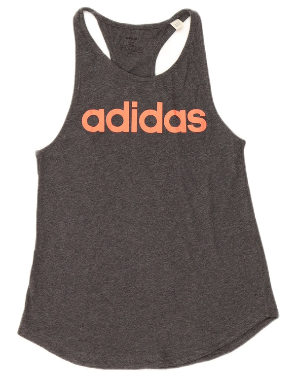 Damski top ADIDAS z grafiką, UK 4/6 XS, szara bawełna