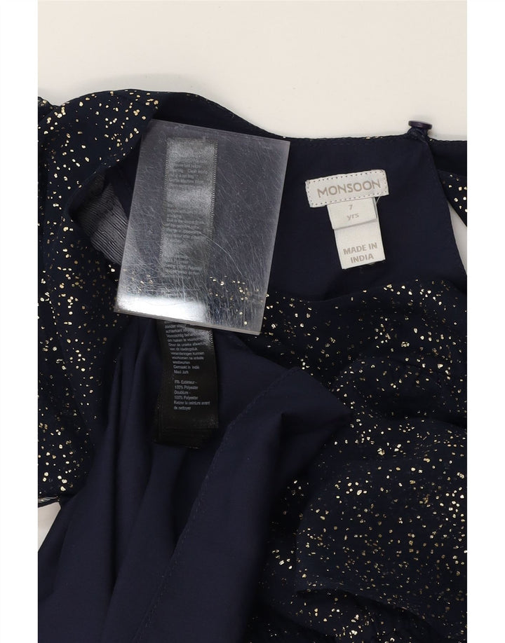 MONSOON Girls A-Line Dress 6-7 Years Navy Blue Flecked Polyester Vintage Monsoon and Second-Hand Monsoon from Messina Hembry 