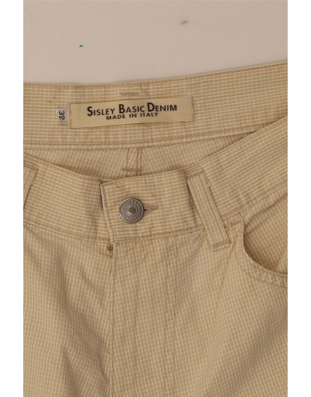 SISLEY Mens Slim Casual Trousers W32 L30 Beige Check Vintage Sisley and Second-Hand Sisley from Messina Hembry 