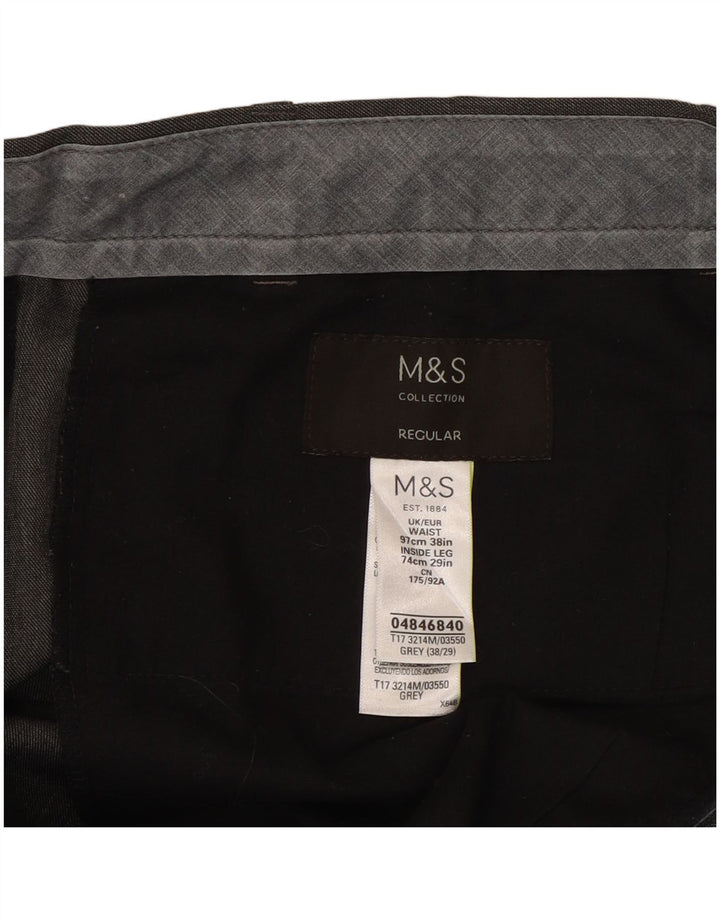 Męskie spodnie garniturowe Marks & Spencer W38 L29 Szary poliester