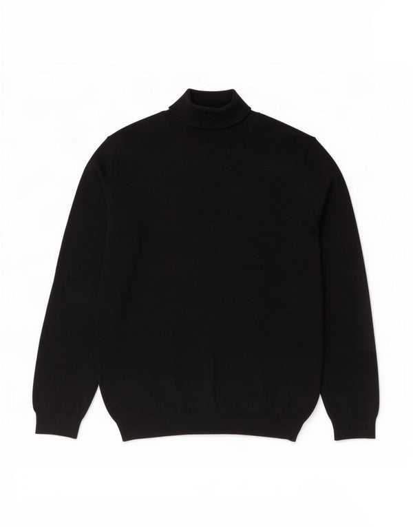 Zara Mens Roll Neck Jumper Sweater Medium Navy Blue Acrylic