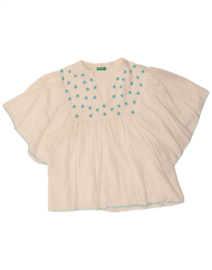 Damska bluzka Benetton Batwing Top UK 14 Średnia biała bawełna w kwiaty