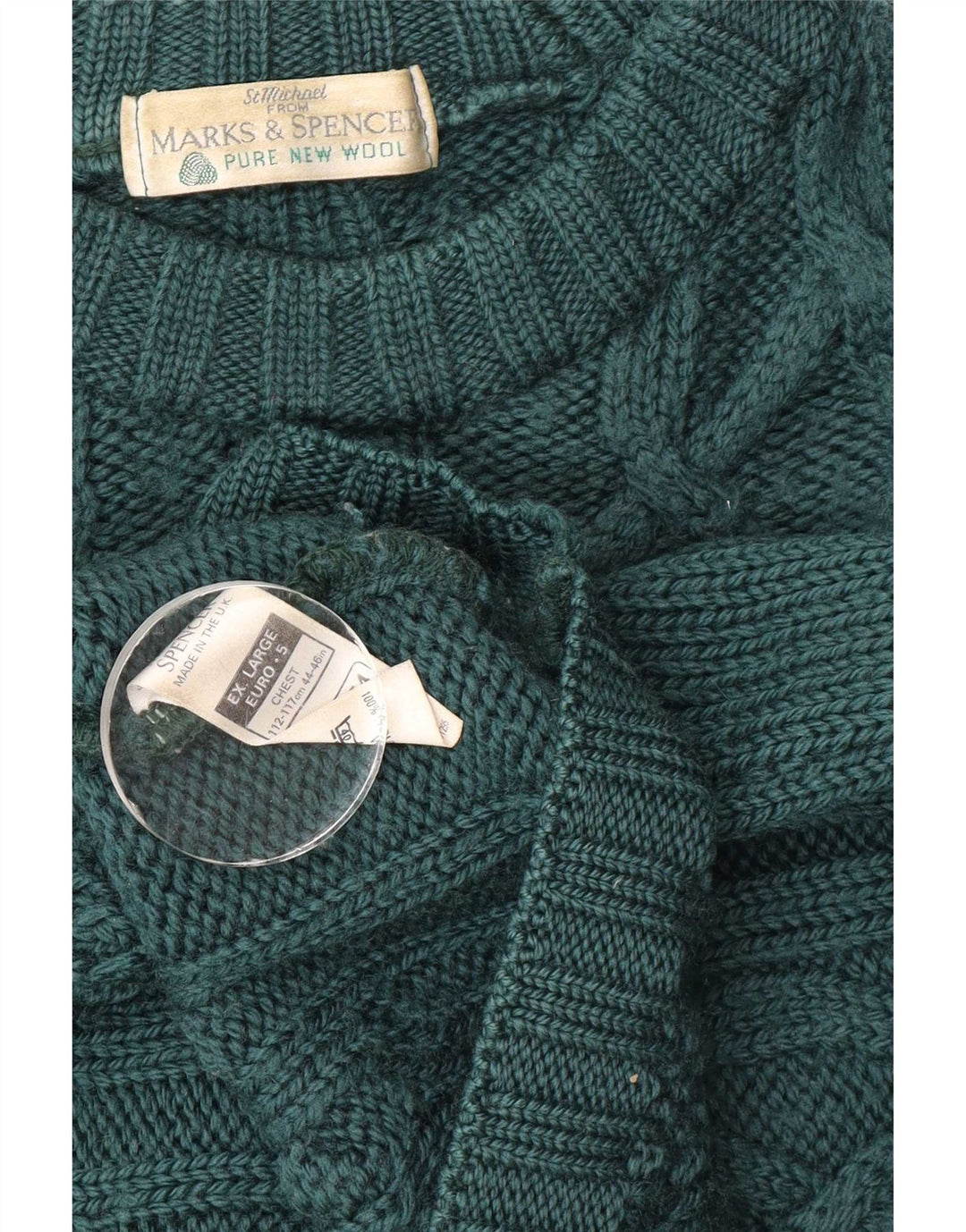 Marks & Spencer Męski sweter z okrągłym dekoltem XL, zielony, nowa wełna