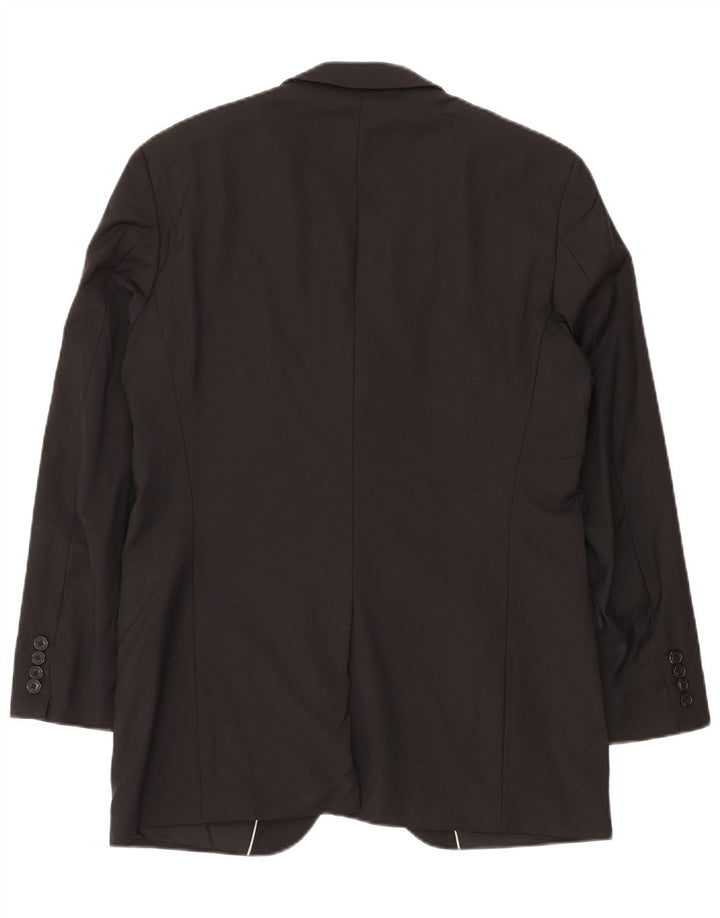 Vintage damska marynarka zapinana na 2 guziki US 40, duża czarna dziewicza wełna