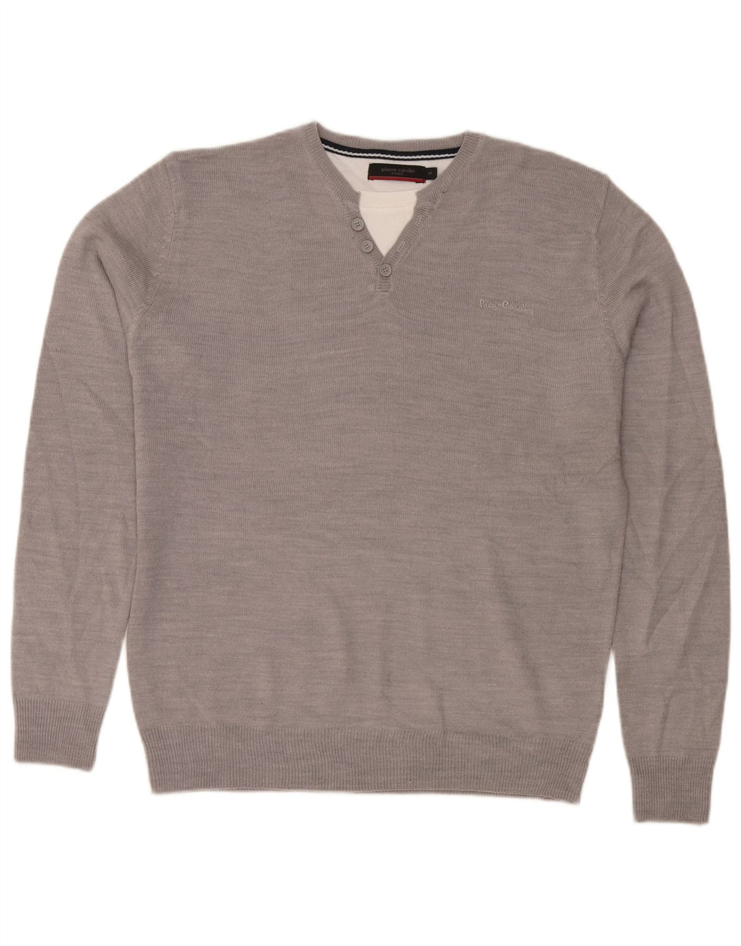 Męski sweter z okrągłym dekoltem Pierre Cardin, średnioszary, akrylowy