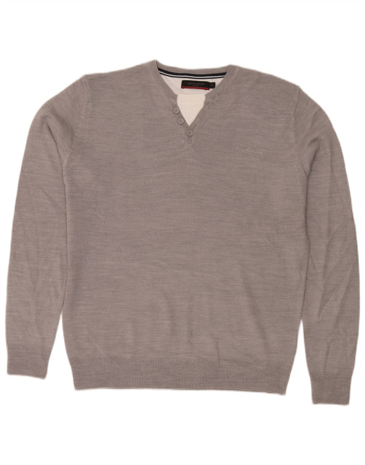 Męski sweter z okrągłym dekoltem Pierre Cardin, średnioszary, akrylowy