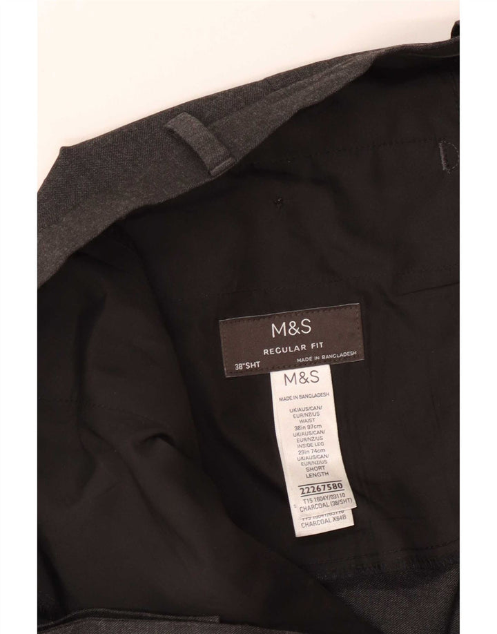 Męskie spodnie garniturowe Marks & Spencer o regularnym kroju W38 L29 Szary poliester