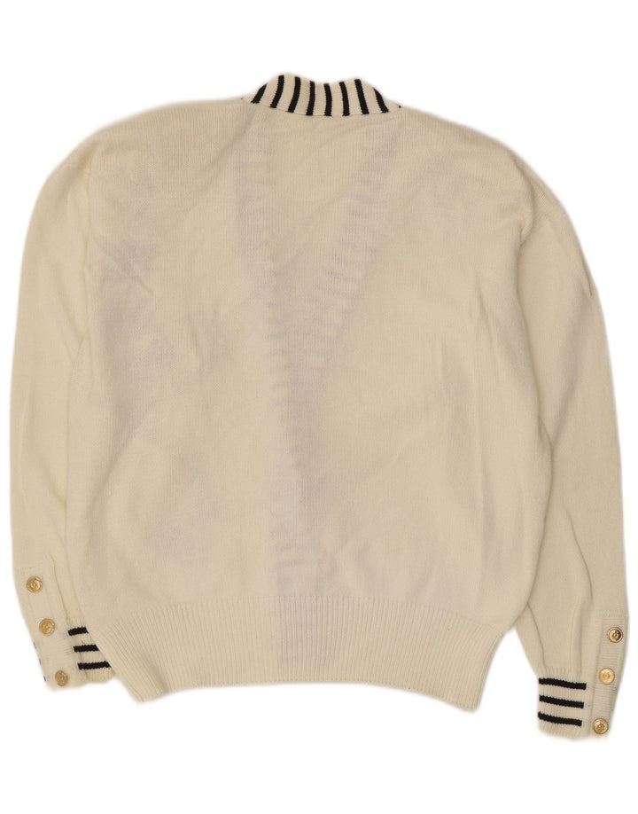 Sweter damski w stylu vintage z grafiką, EU 40/42, średnia biała bawełna
