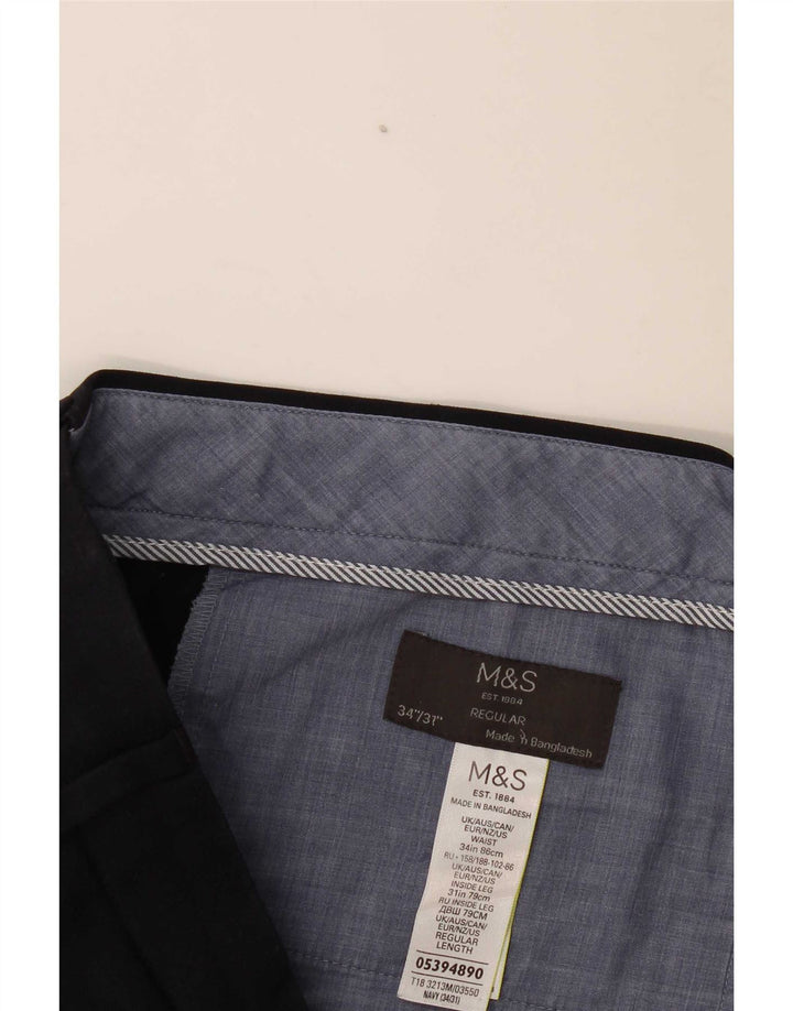 Męskie spodnie garniturowe Marks & Spencer Straight Regular W34 L31 Granatowe
