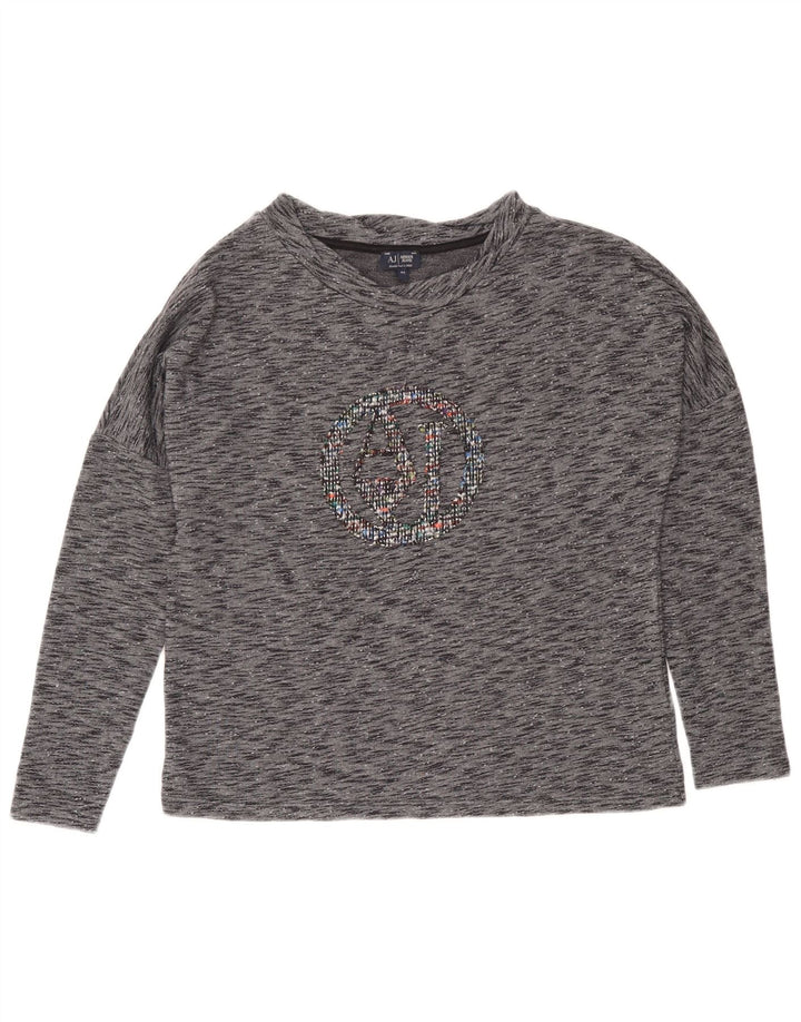 Damski top graficzny Armani Jeans z długim rękawem IT 42, średnioszary, nakrapiany