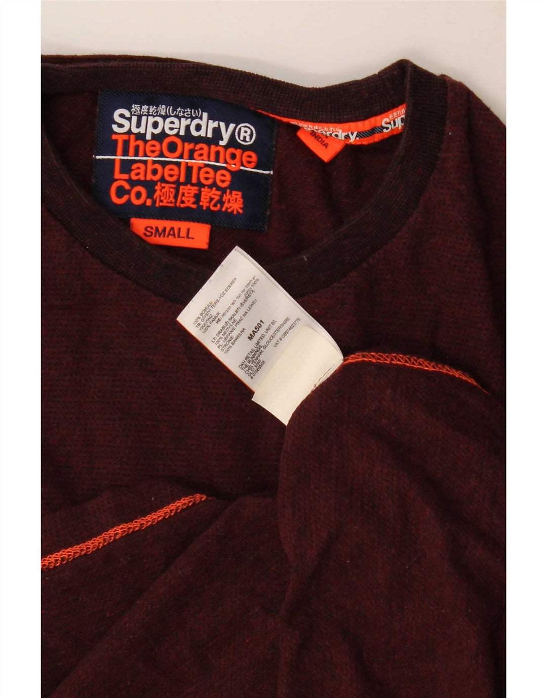 Męski top Superdry z długim rękawem, mały, bordowy, bawełniany