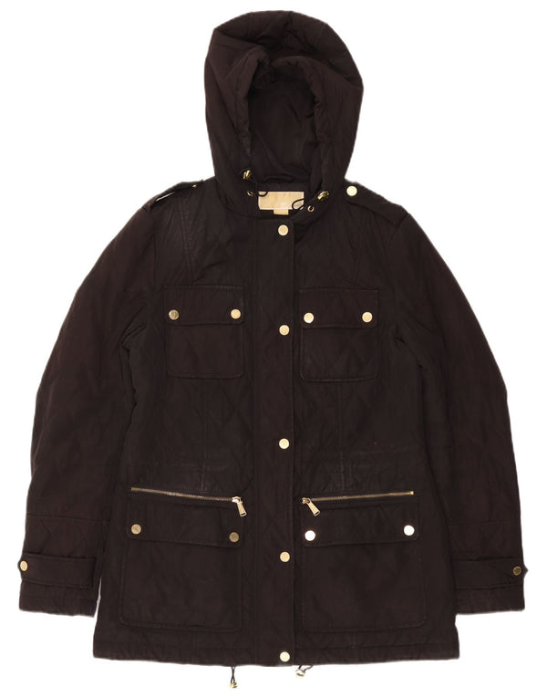 MICHAEL KORS Damska pikowana kurtka o luźnym kroju z kapturem UK 10, mała czarna