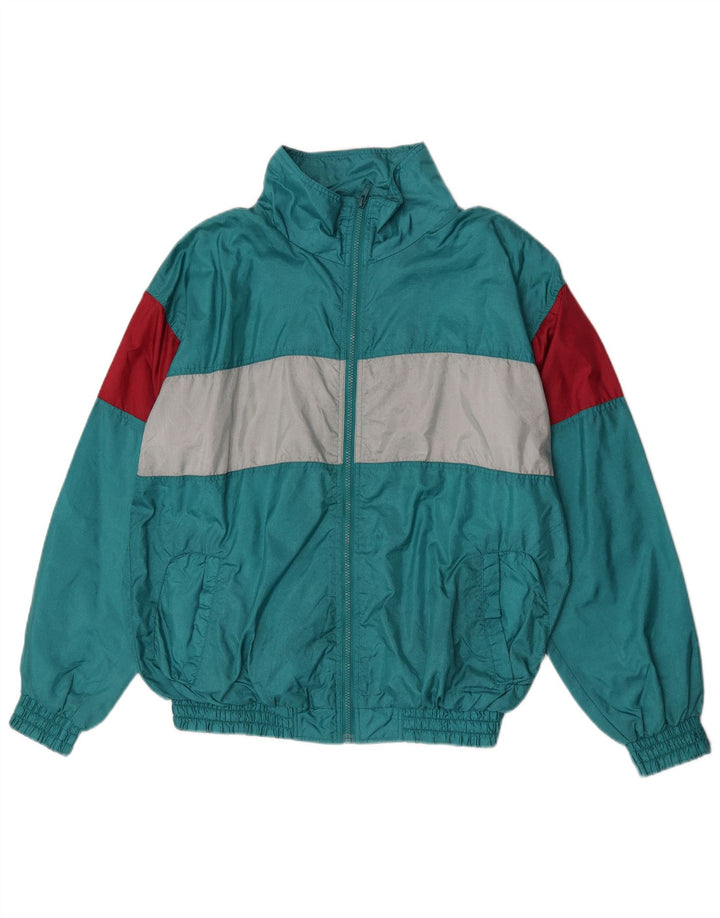 Męska kurtka dresowa w stylu vintage, średnio zielona, z blokami kolorów, poliamid