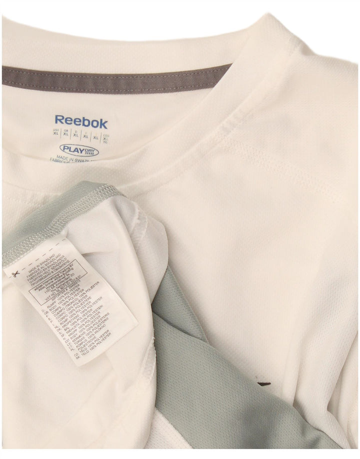 Męska koszulka Reebok z grafiką, top XL, biały, poliester z blokami kolorów
