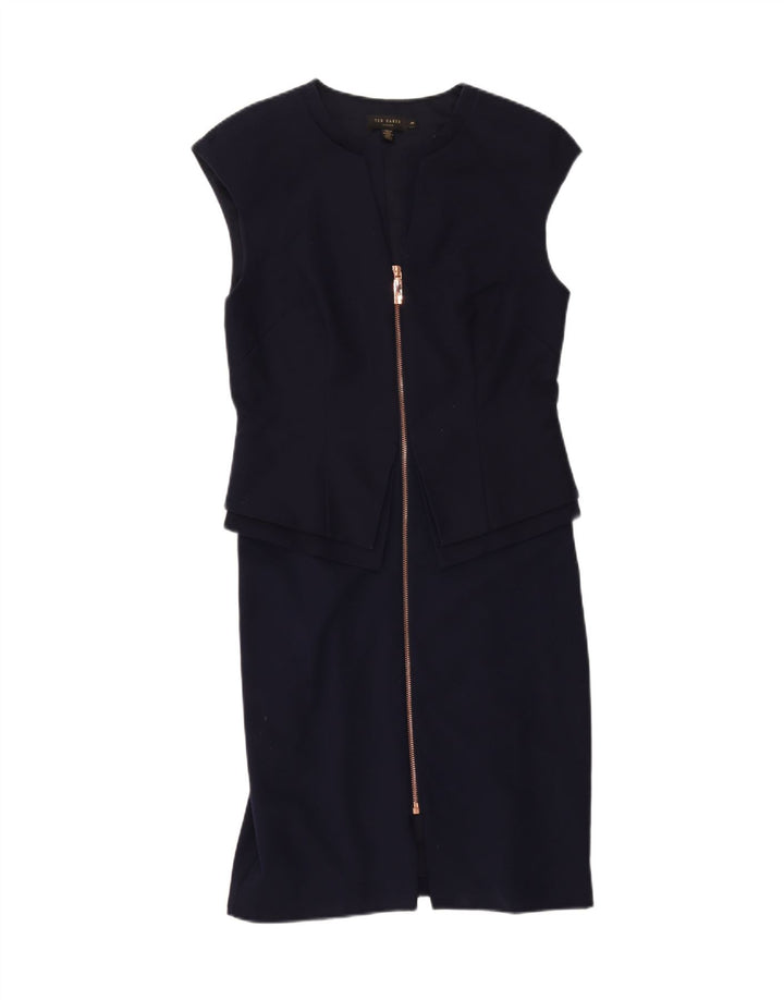 TED BAKER Womens Sleeveless Sheath Dress Size 3 Medium Navy Blue Viscose Vintage Ted Baker and Second-Hand Ted Baker from Messina Hembry 