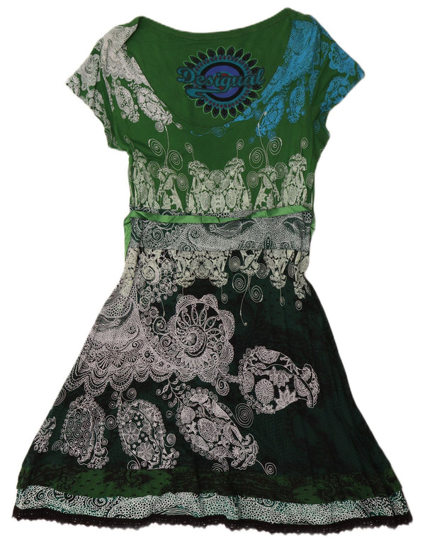 Damska sukienka o linii A Desigual UK 18 XL Zielona wiskoza Paisley