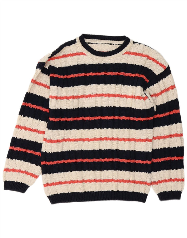 Vintage męski sweter z dekoltem w łódkę, średnie, wielokolorowe paski