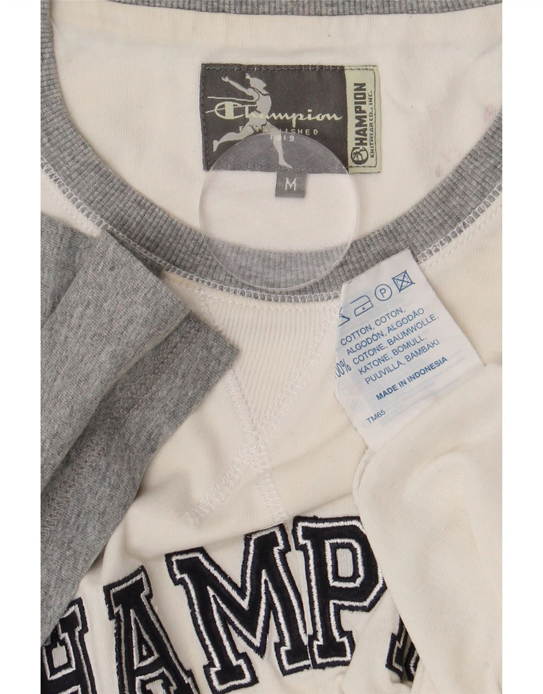 Damska koszulka z grafiką Champion Top UK 14 Średnia biała bawełna z blokami kolorów