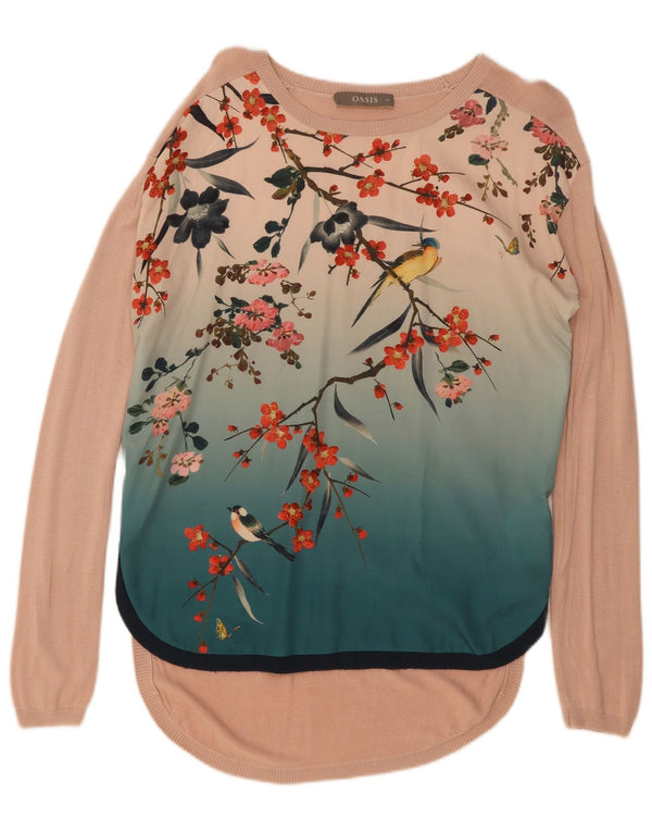 Damski sweter Oasis Oversize z dekoltem w łódkę, UK 6 XS, w różowe kwiaty