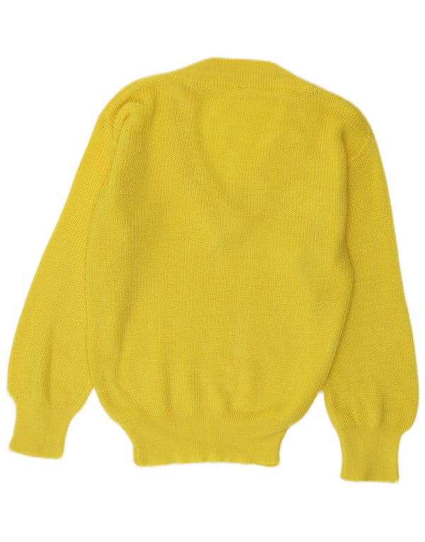 Sweter damski w stylu vintage z dekoltem w kształcie litery V, UK 16, duży, żółty