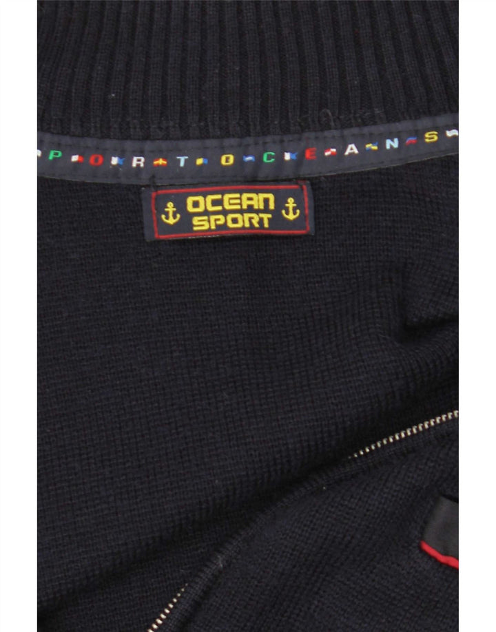Vintage męski sweter rozpinany na zamek, średni granatowy
