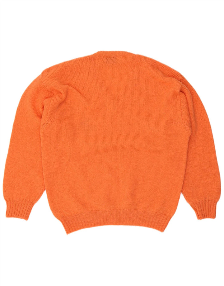 Sweter męski w stylu vintage z dekoltem w szpic, duży, pomarańczowy, wełniany