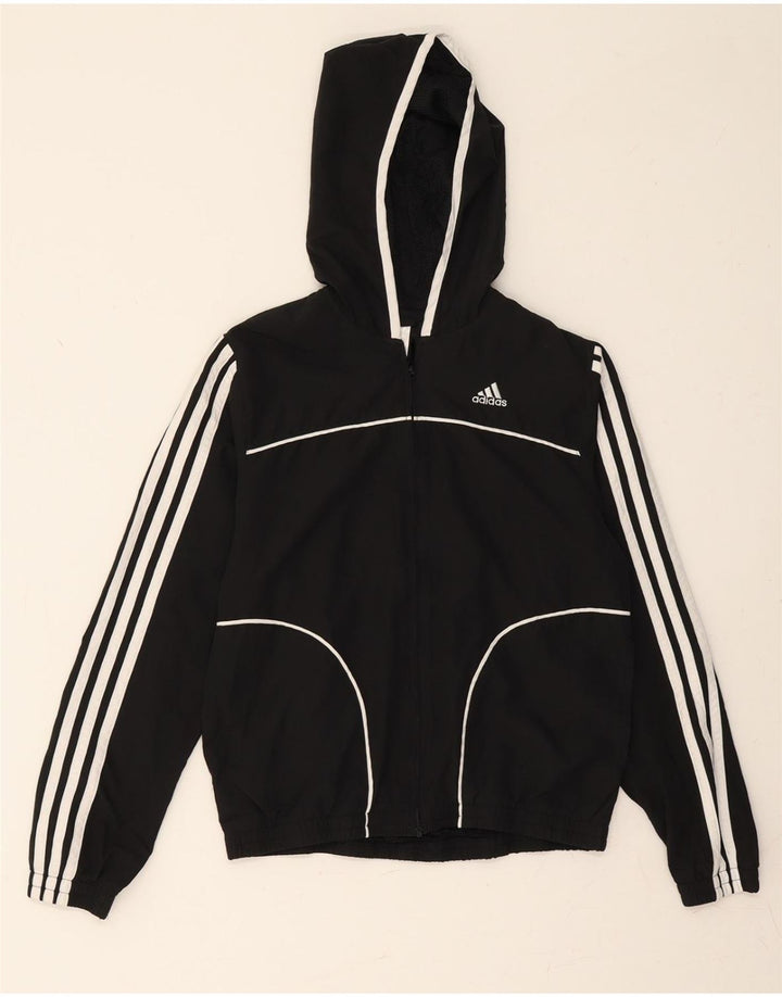 ADIDAS Boys Hooded Tracksuit Top Jacket 11-12 Years Black Polyester Vintage Adidas and Second-Hand Adidas from Messina Hembry 