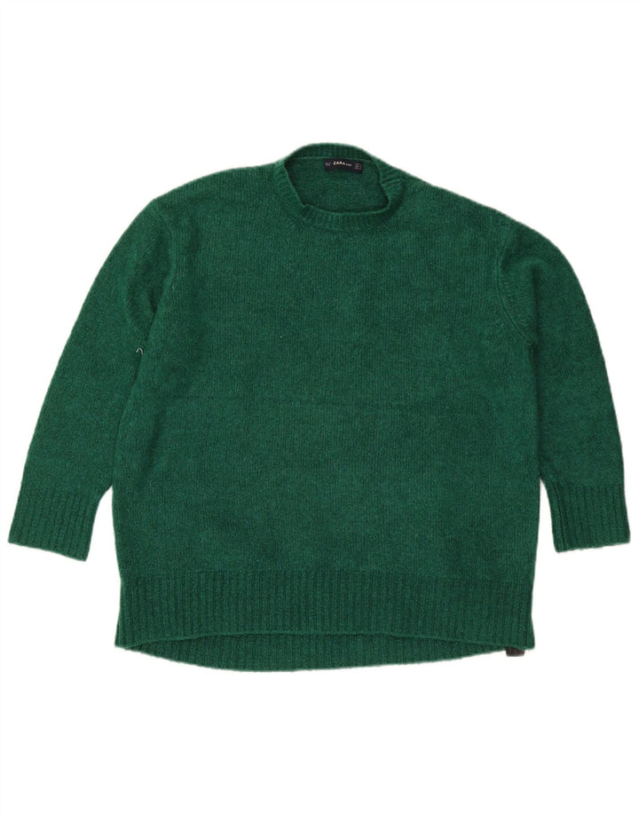 Sweter damski Zara z okrągłym dekoltem UK 14, średni zielony akryl