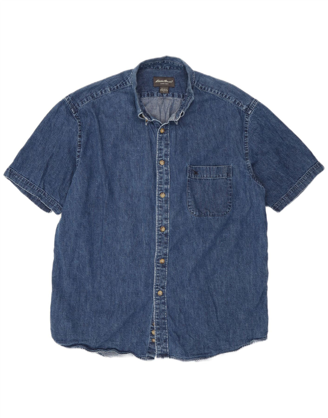 Męska koszula dżinsowa z krótkim rękawem Eddie Bauer, duża niebieska bawełna
