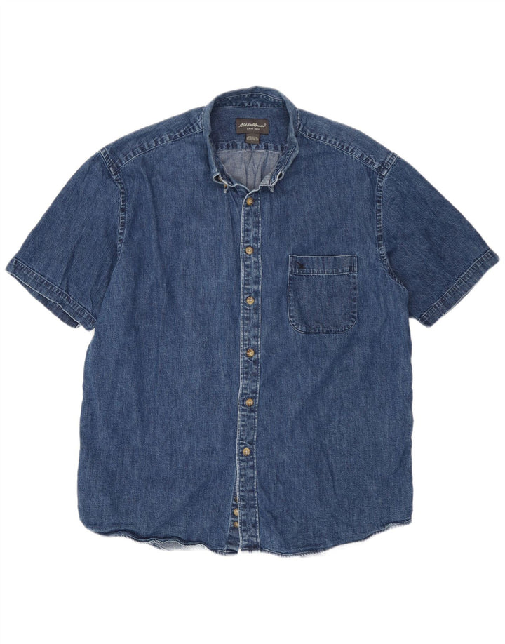 Męska koszula dżinsowa z krótkim rękawem Eddie Bauer, duża niebieska bawełna
