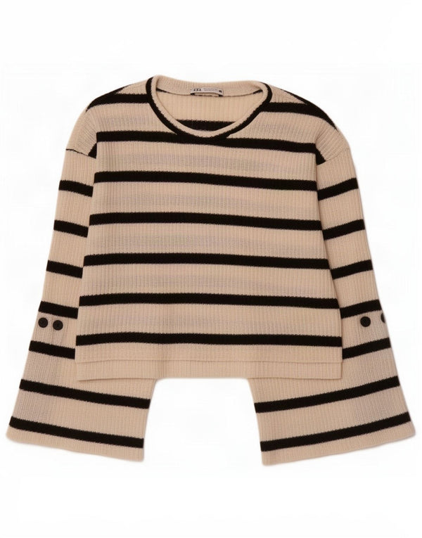 Damski sweter Zara Crop Boat Neck Sweter UK 10 Small White Stripes