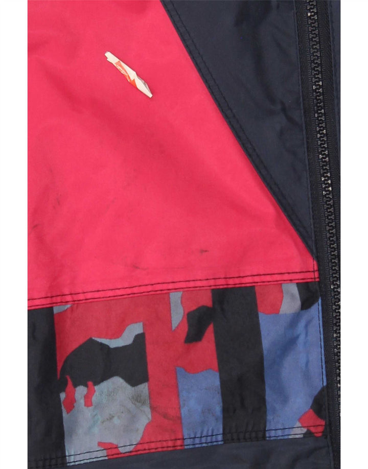 Męska kurtka przeciwdeszczowa z kapturem w stylu vintage UK 38 Średni granatowy nylon w blokach kolorów