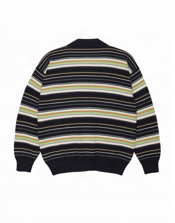 Vintage Mens Cardigan Sweater Large Navy Blue Striped