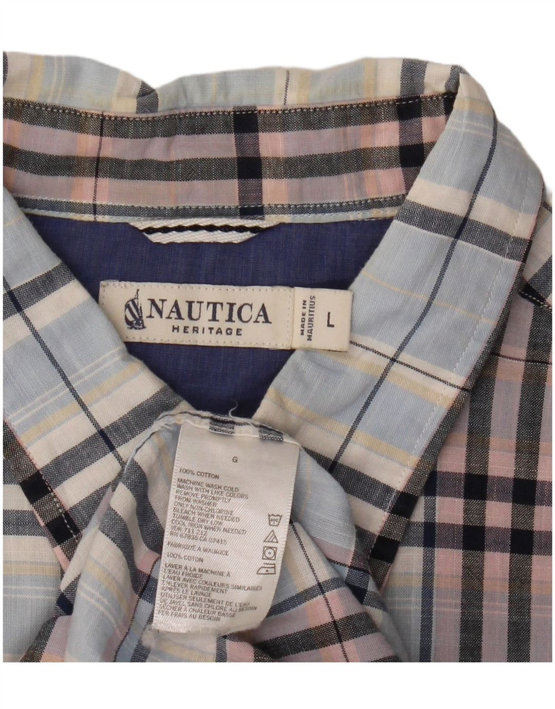 Nautica Mens Heritage Shirt Large Blue Check Cotton