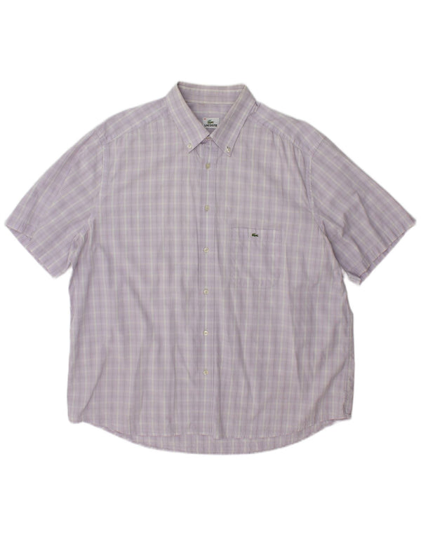 Koszula męska z krótkim rękawem Lacoste, rozmiar 46, 2XL, bawełniana, fioletowa kratka